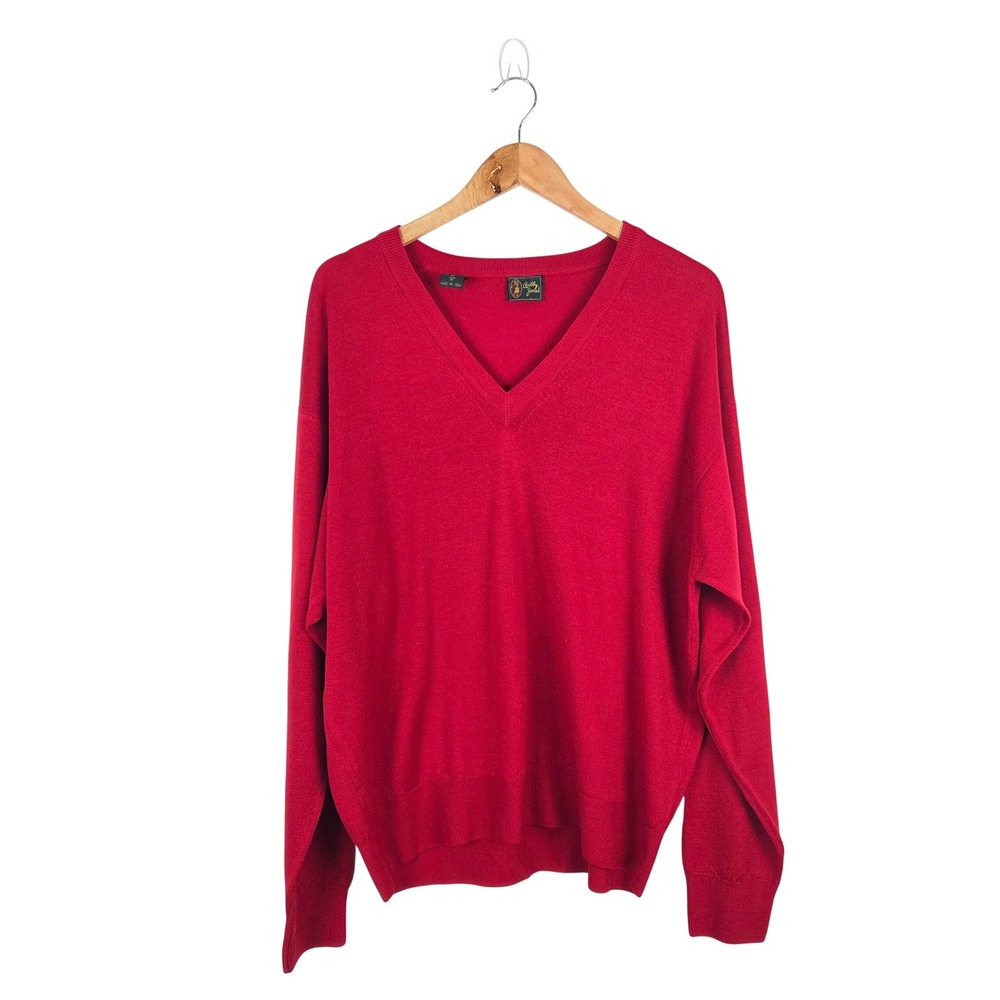 Bobby‎ Jones Mens Red Wool V-Neck Golf Sweater Size Large Made in Italy
